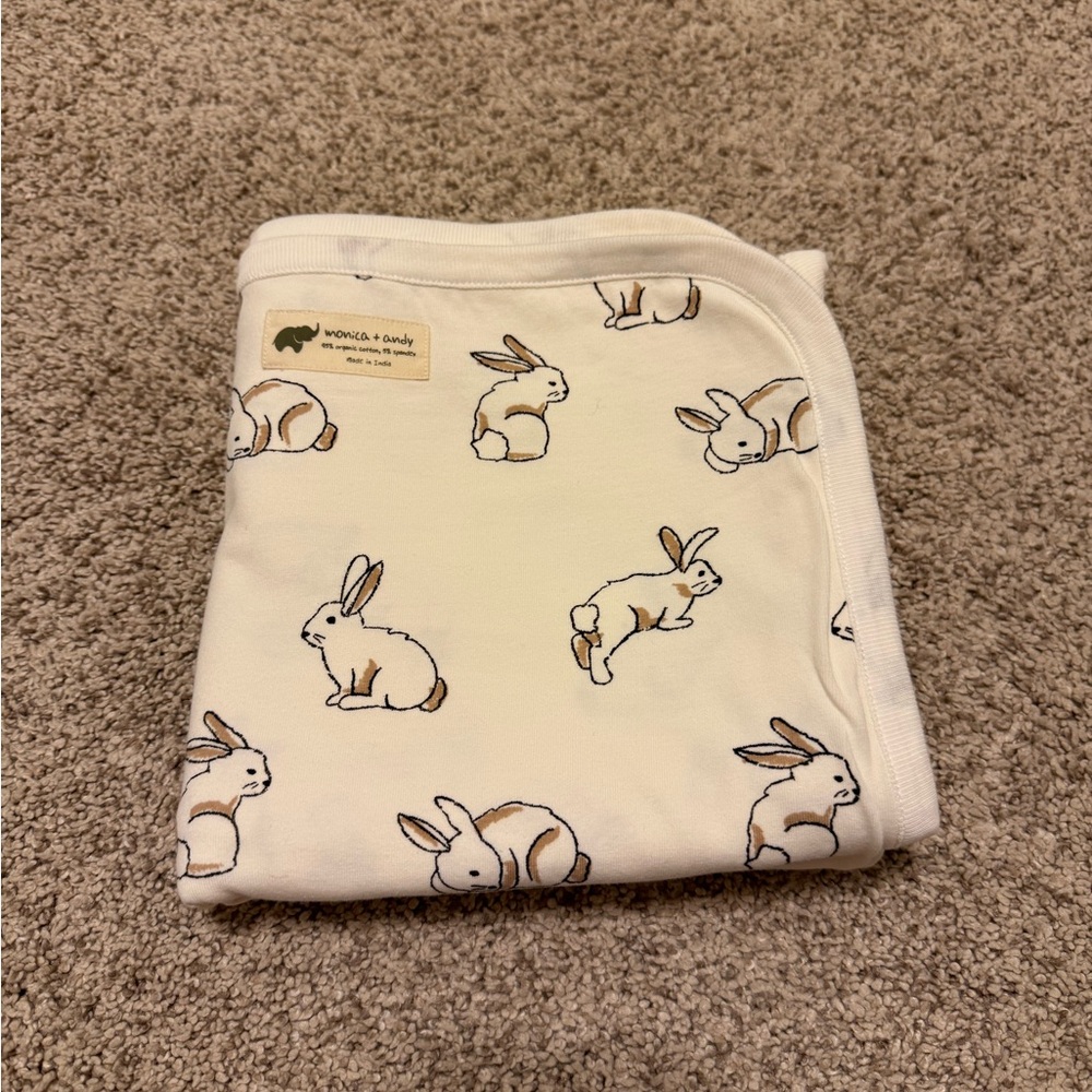 White and Brown Bunny Print Kids Blanket